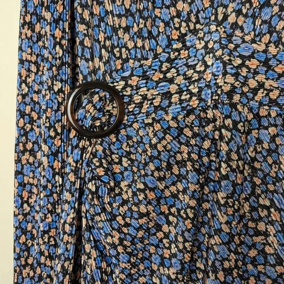 Saylor Ditsy Floral Midi Dress Blue Deep V-Neck High Slit Long Sleeves - Picture 6 of 14